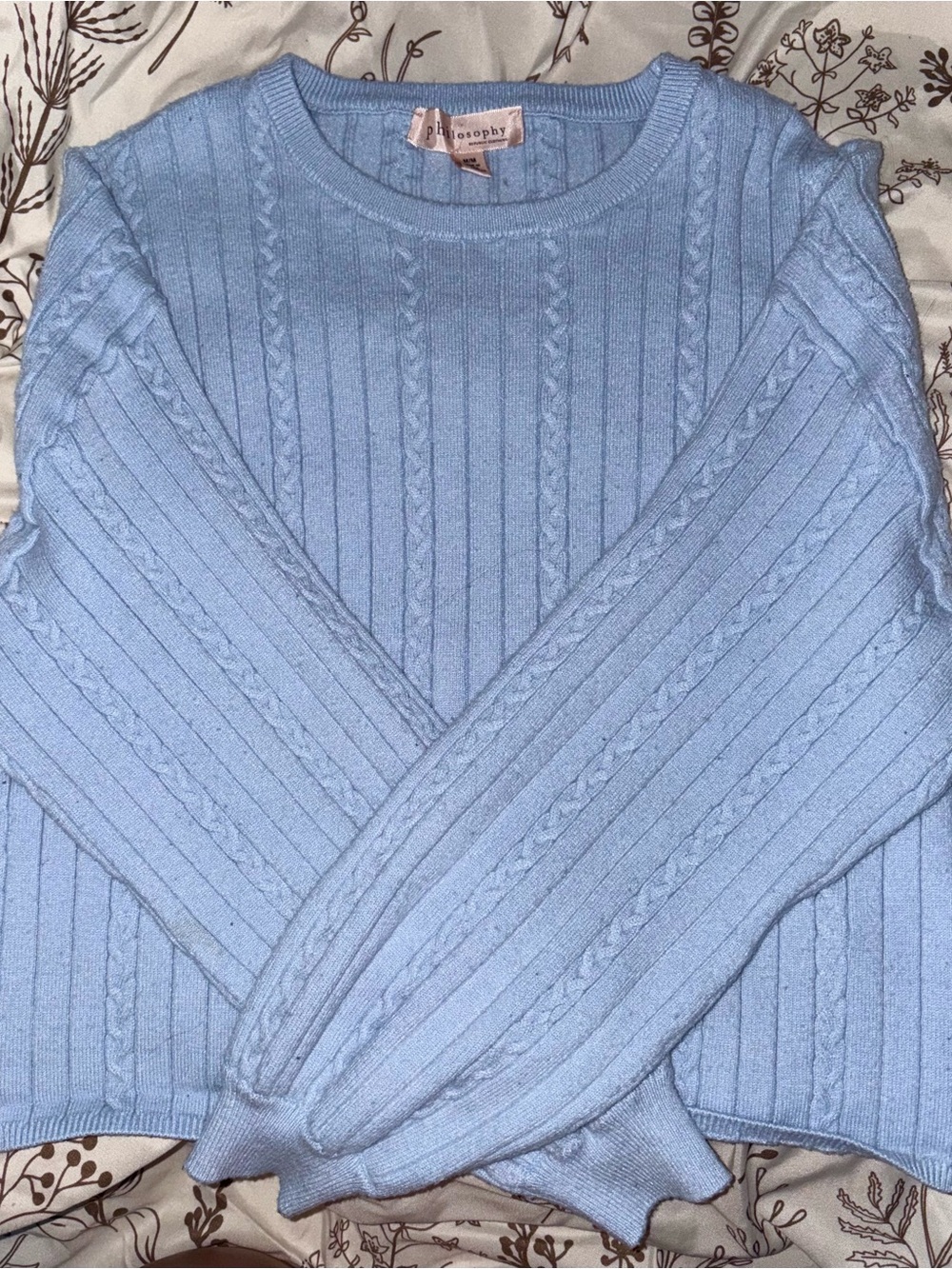 Philosophy Light Blue Cable Knit Crewneck Sweater - Womans